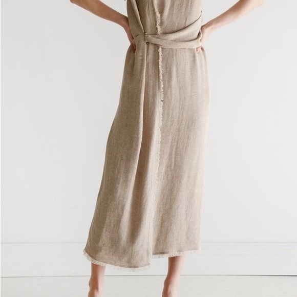Dusan Linen Oatmeal Maxi Long Dress 42 US Size 10/12 - Picture 2 of 13
